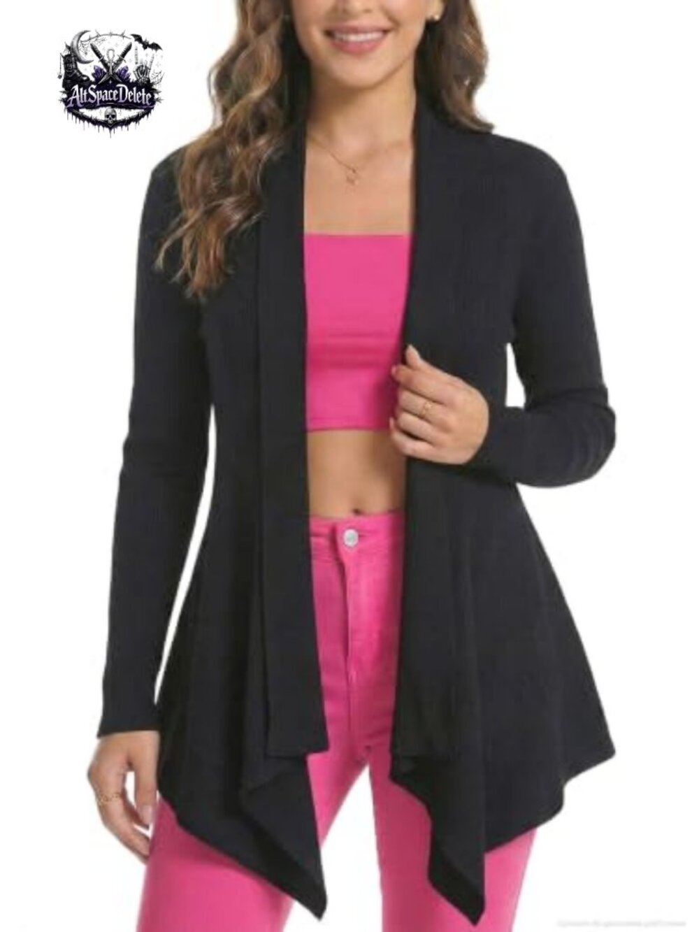 Ribbed Knit Open Front Draped Cardigan Sweater with Irregular Hem